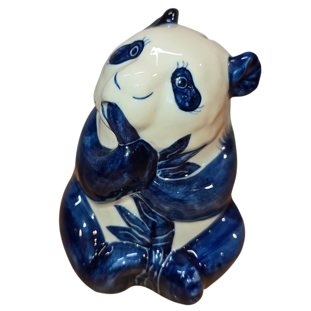 Panda‎ Bear Bank Blue & White Ceramic 5.5" Vintage Made in Thailand